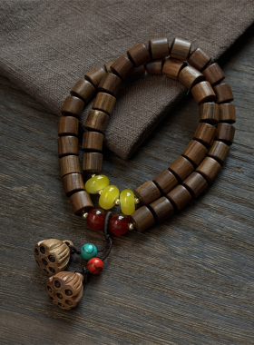 复古新中式绿檀木双圈佛珠手串