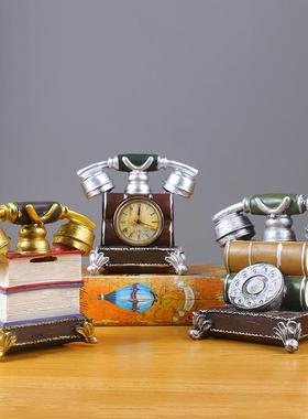 新款直销复古做旧树脂摆件 仿古电话机家居酒吧咖啡厅桌面装饰品