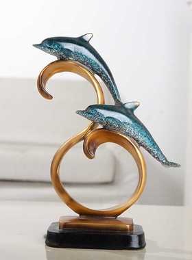 新款直销欧式树脂工艺品海豚摆件创意玄关家居客厅书房卧室隔板礼