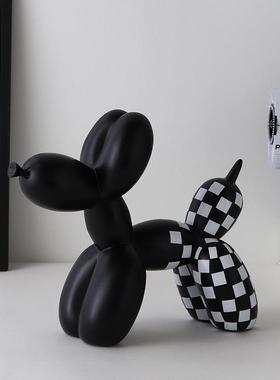 新款直销新品黑白格子气球狗现代简约创意家居客厅摆件软装树脂工