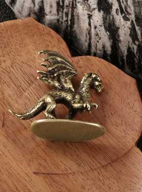 新款直销跨境翼龙飞龙小恐龙黄铜摆件仿古做旧茶宠办公桌面摆件送