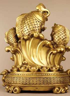 新款直销黄铜聚宝盆鱼跃龙门摆件家居装饰办公开业创意礼品工艺品