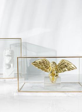 新款直销简约轻奢黄铜玻璃防尘罩子透明摆件展示框玄关大理石装饰