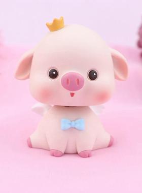 新款直销ins网红少女心摇头猪汽车车内装饰摆件 精美家居办公桌面