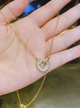 【真金电镀】彩金项链女保色锁骨链学生森系清新网红圆环吊坠潮