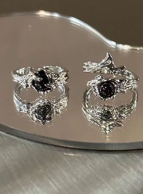 欧美新款暗黑风荆棘戒指男女小众设计肌理感情侣指环感开口戒潮