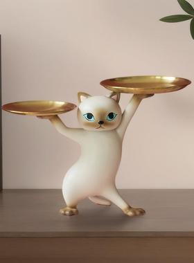 新款直销摆件家居树脂玄关钥匙收纳收纳猫咪玄关礼物桌面托盘摆件