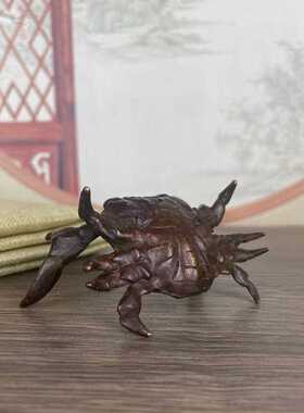 新款直销古玩铜器仿黄铜包浆螃蟹吉祥茶宠茶具茶道盖置家居装饰品