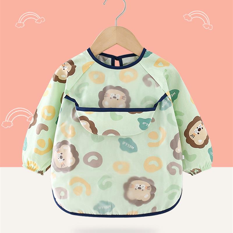 Children's smock spring and autumn pure cotton long-sleeved reverse dressing waterproof baby eating clothes child apron baby bib protective clothing