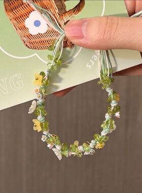 春季新款花朵水晶编织绳手链女