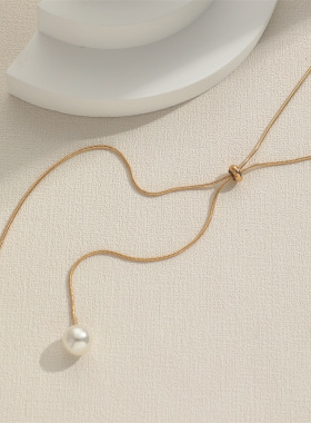 长款抽拉可调节珍珠项链级感设计感小众简约百搭锁骨链颈链1条