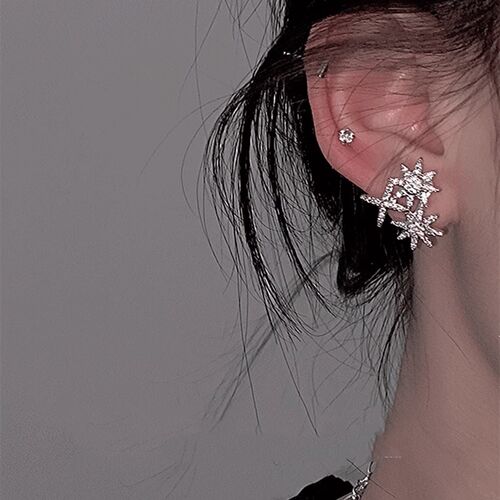 srrmhyn韩国闪钻星芒耳夹女无耳洞耳环2024年新款潮气质耳骨夹耳 - 图0