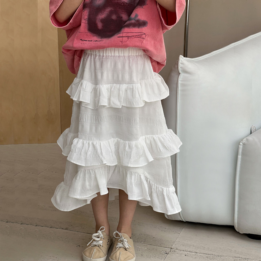女童半身裙2024夏装新款女孩荷叶边裙子百搭白色儿童公主裙蛋糕裙,淘宝优惠券,粉丝福利购,淘宝优惠卷
