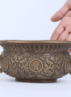 黄铜聚宝盆摆件招財铜器居家客厅店铺工艺品开业礼品聚宝盆摆设