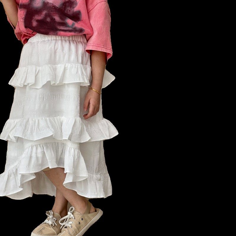女童半身裙2024夏装新款女孩荷叶边裙子百搭白色儿童公主裙蛋糕裙,淘宝优惠券,粉丝福利购,淘宝优惠卷