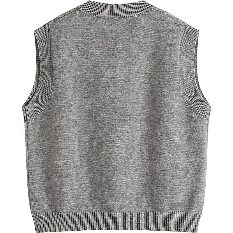 学院风长袖条纹衬衫女套装秋季新款针织V领毛衣背心马甲两件套女 - 图1