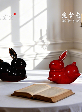 手工陶瓷兔子摆件稳定情绪神器