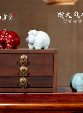 钧瓷陶瓷河马摆件客厅轻奢高级感