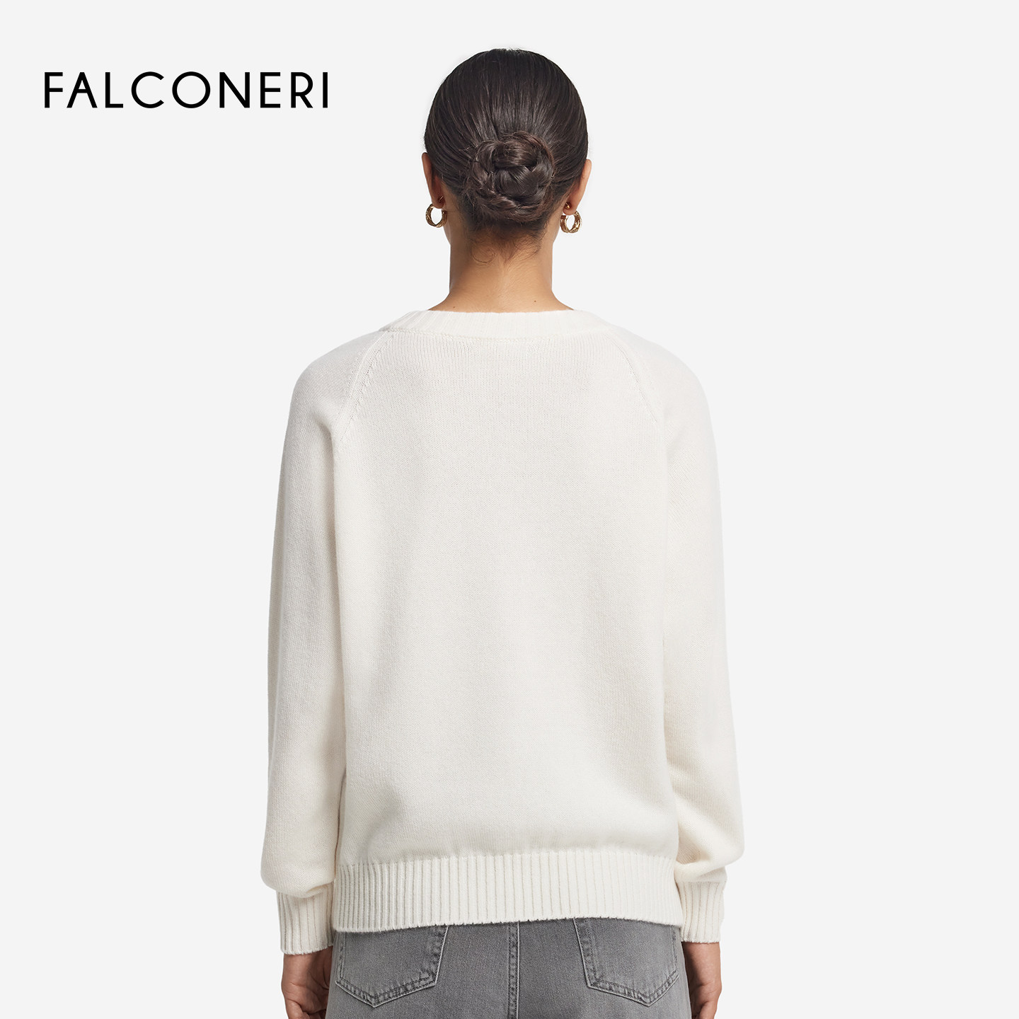 【季末折扣】FALCONERI女士宽松v领罗纹山羊绒毛衣针织衫DML428I,淘宝优惠券,粉丝福利购,淘宝优惠卷