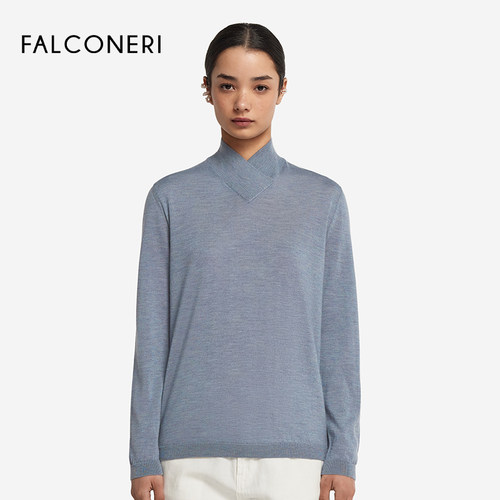 FALCONERI25年新品女士宽松休闲交叉领羊绒针织衫套头毛衣DMLR250 - 图3
