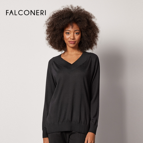 FALCONERI女士时尚宽松休闲四季山羊绒针织衫V领套头毛衣DML250J - 图3