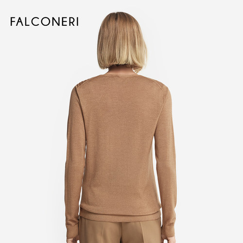 FALCONERI女士经典休闲修身长袖v领毛衣内搭山羊绒针织衫DMLD250 - 图0