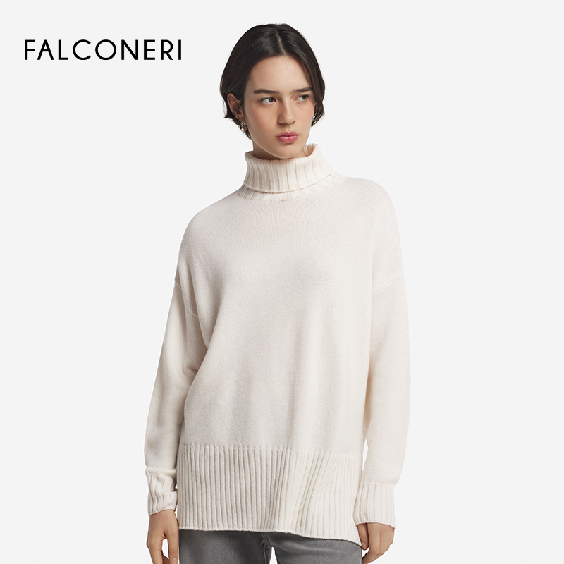 【明星同款】FALCONERI女士宽松罗纹高领山羊绒毛衣针织衫DML428E,淘宝优惠券,粉丝福利购,淘宝优惠卷