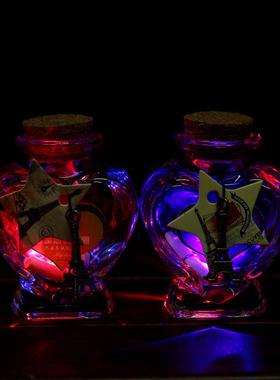 直销新款小桃心玻璃许愿木塞漂流瓶 幸运星瓶许愿瓶带小铁塔创意