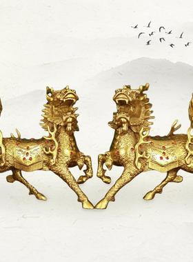 新款直销铜制纯铜钻石麒麟办公室公司前台摆件青铜火麒麟黄铜