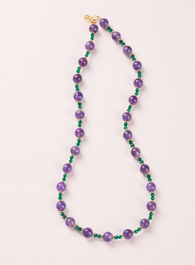 天然8MM紫水晶项链女款士九紫离火高级感水晶项链锁骨链吊坠小众