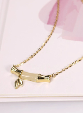 925纯银竹节翡翠项链18K金色新中式节节高升锁骨链中国风吊坠爆款