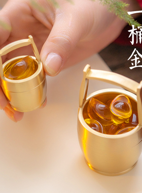 一桶金摆件纯铜创意复古铜缸聚宝盆黄铜房间客厅办公室小号装饰品