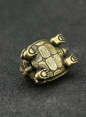 纯黄铜龙龟小摆件空心迷你霸下手把件瑞兽金鰲镇纸茶宠赑屃