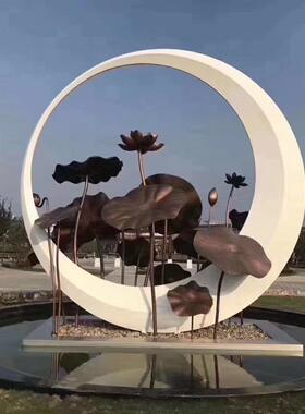 不锈钢圆环雕塑鲤鱼跃龙门金属艺术圆形小鱼造型户外小区水景摆件