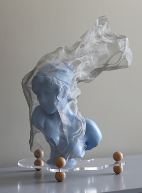 法式金属面纱女孩雕像蓝色艺术品雕塑创意玄关客厅电视柜家居摆件