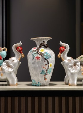 陶瓷大象摆件一对创意客厅电视柜酒柜轻奢玄关家居装饰品乔迁礼品