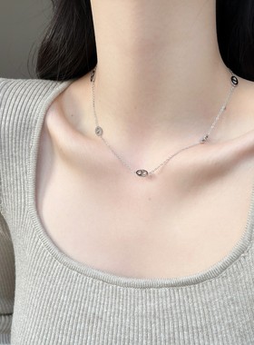 轻奢长款猪鼻子双层叠戴钛钢项链