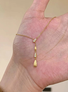 y字拉丝悬浮水滴闪钻极细款锁骨链女项链精致毛衣链配饰2025新款