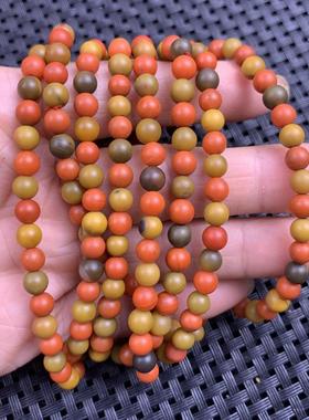 川料黄绿皮手链包浆南红手串108颗多圈佛珠天然卡5圆珠