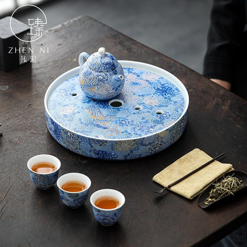 珐瑯彩手工掐丝银j龙茶盘家用陶瓷储水式圆盘功夫茶具茶海干 干泡,淘宝优惠券,粉丝福利购,淘宝优惠卷