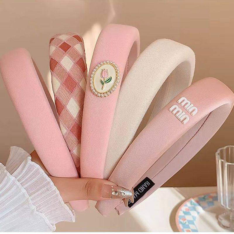 粉色高颅顶发箍女款2024新款高级感头箍外出百搭宽边压发发卡头饰,淘宝优惠券,粉丝福利购,淘宝优惠卷