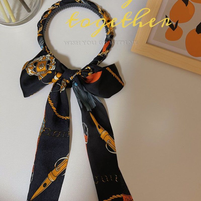 度假风法式缎面发箍飘带复古温柔绑带发箍一体网红头箍 - 图2