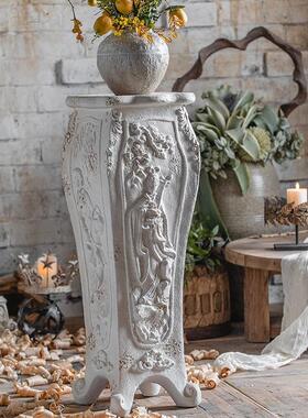 欧式复古壁炉石膏雕像罗马柱落地装饰品拍摄道具石膏柱雕塑大柱子