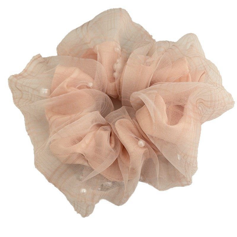 韩版双层格纹网纱珍珠大肠发圈感网红发绳慵懒丸子头头绳头花,淘宝优惠券,粉丝福利购,淘宝优惠卷