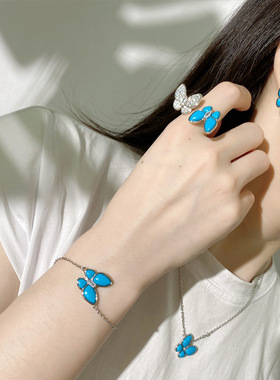 韩国新款绿松石手链女ins夏季甜美清新蓝色蝴蝶潮流饰品套装