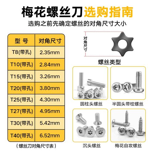 得力t20螺丝刀梅花内六角t15米字型内六花6角t30工具t10t25花型t8 - 图0