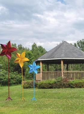 户外金属不锈钢大风车摆件铁艺彩色旋转五叶园林景观风动雕塑装饰