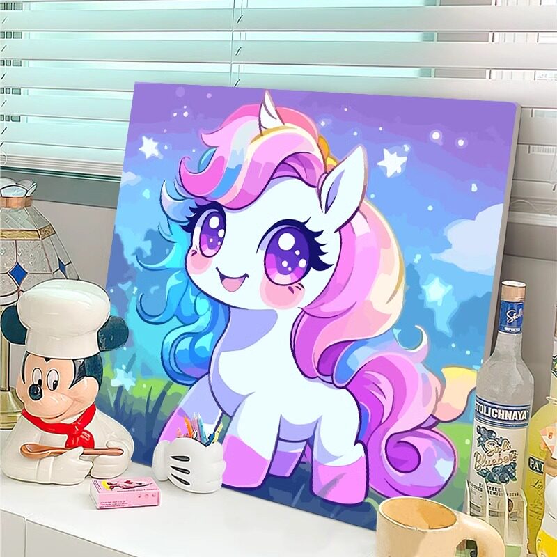 新款小马宝莉数字油画diy简单卡通儿童涂色画画手工填色油彩画