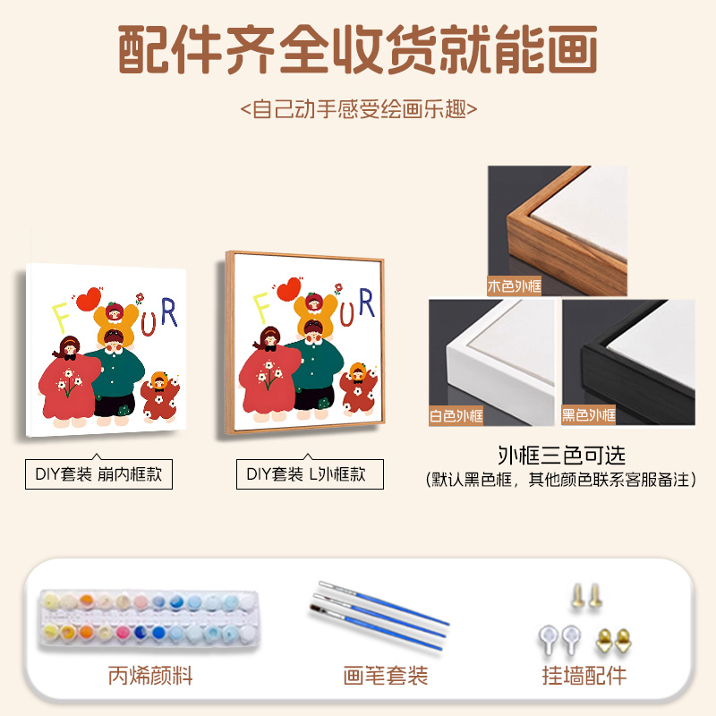全家福数字油画diy一家三四口成人涂色手工绘填充丙烯画画装饰画 - 图3