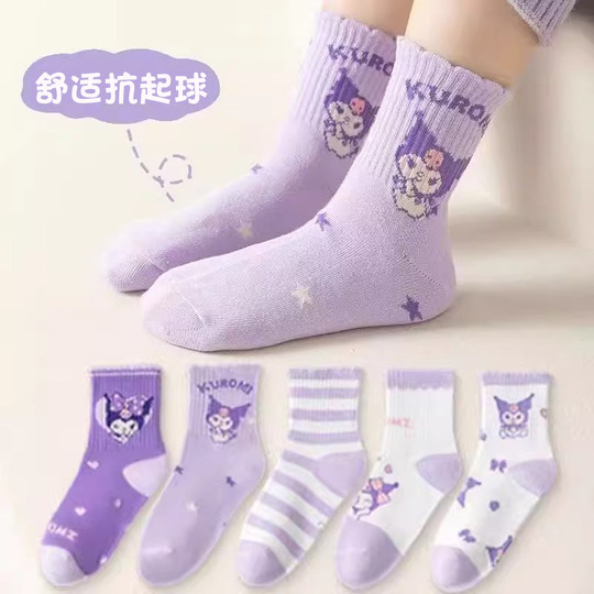 儿童袜子女童春季时尚卡通中筒袜女孩库洛米童袜女可爱宝宝花边HH